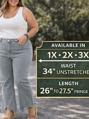 Special A Light Gray Fringe Hem Cropped Flare Jeans 1X